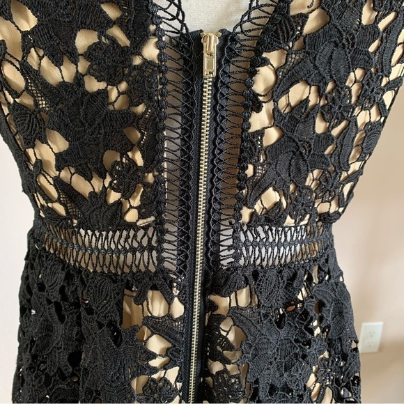 Alya NWT Black Crochet With Nude Underlay V-neck. V-Back Midi Formal Semi Formal - Picture 9 of 11